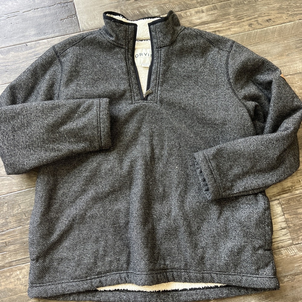 Orvis Brighton 1/4 Zip Sherpa Lined Pullover Sweater Black White Mens Size XXL